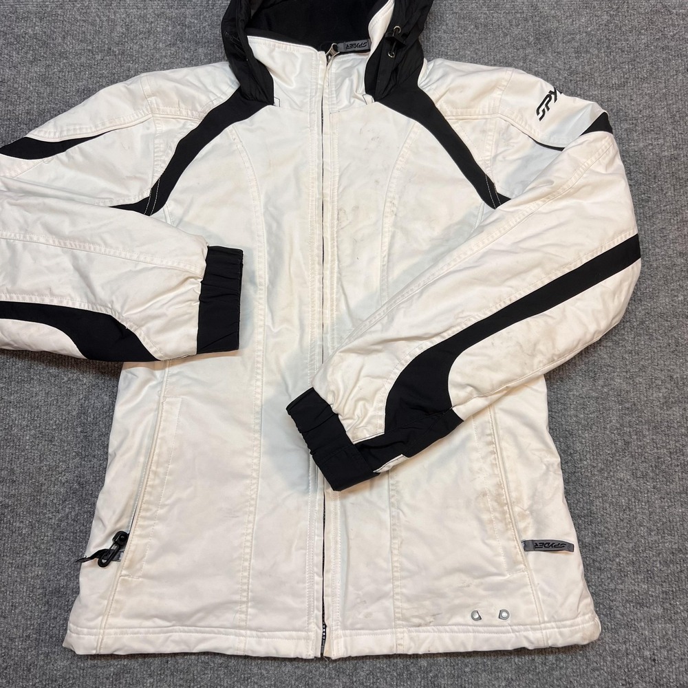 Spyder Jacket Womens 12 White Hooded Insulated Ski Snow Colorblock Pockets - Picture 7 of 13